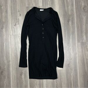 CLYQUE Black Ribbed Henley Mini Dress Long Sleeve Bodycon‎ Stretch Party